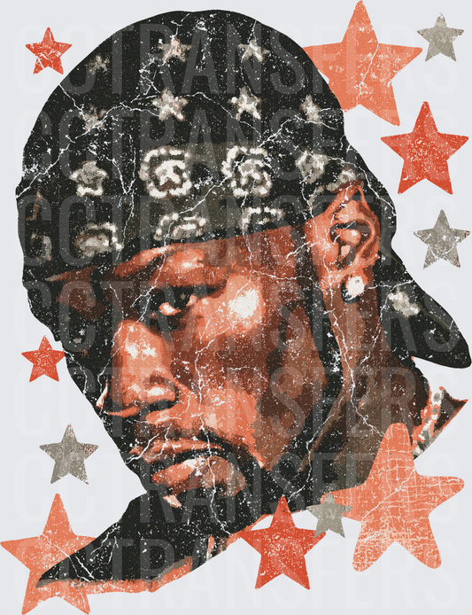Distressed Hip Hop Portrait with Red Stars (DTF)