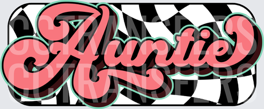 Retro Auntie Script Checkered Flag Background (DTF)