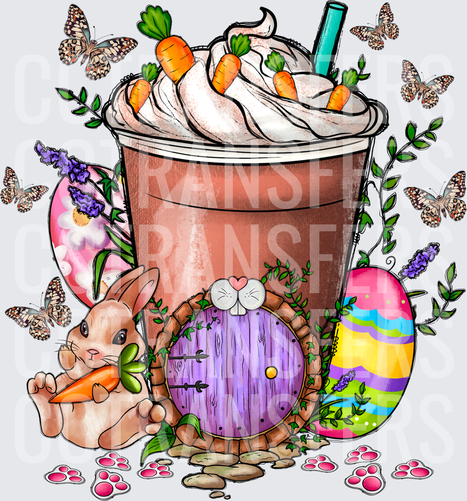 Easter Bunny Frappuccino Whipped Cream Carrots Butterflies (DTF)