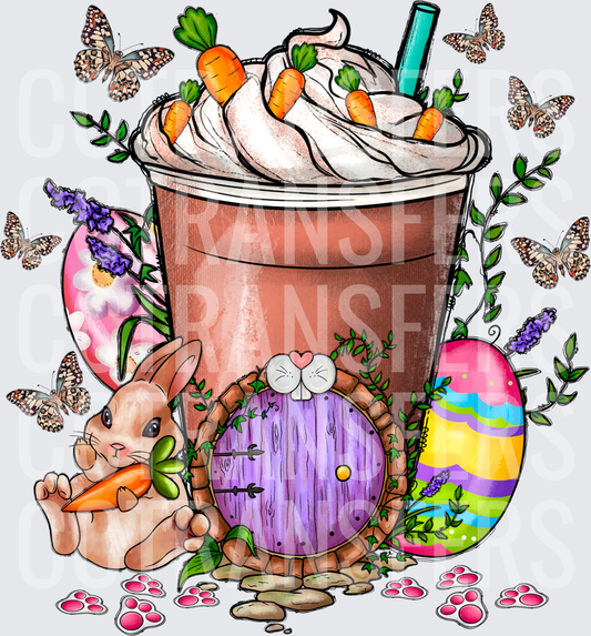 Easter Bunny Frappuccino Whipped Cream Carrots Butterflies (DTF)
