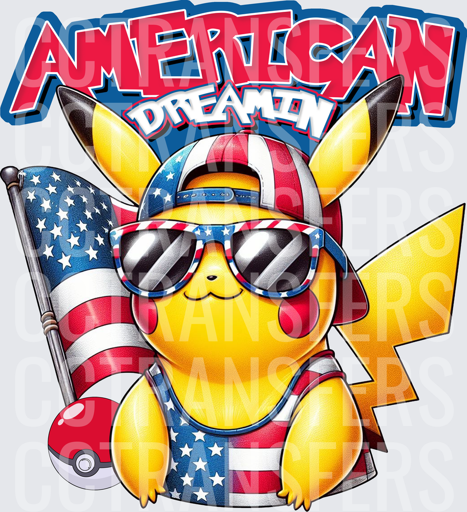 American Dreamin Patriotic Yellow Creature with Flag (DTF)