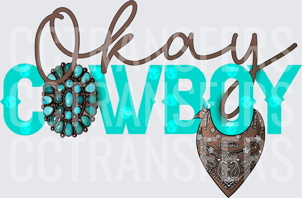 Okay Cowboy Turquoise Squash Blossom Bandana Western (DTF)