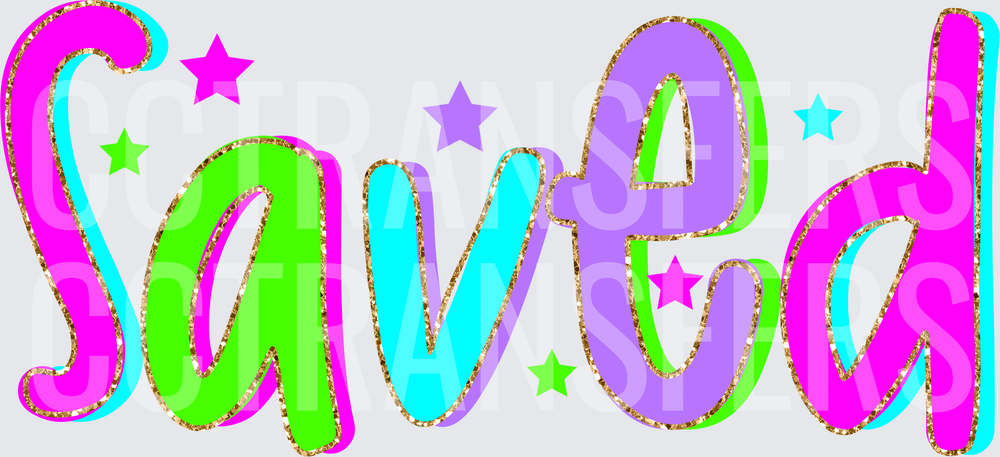 Colorful Glitter Saved Word Art Stars (DTF)