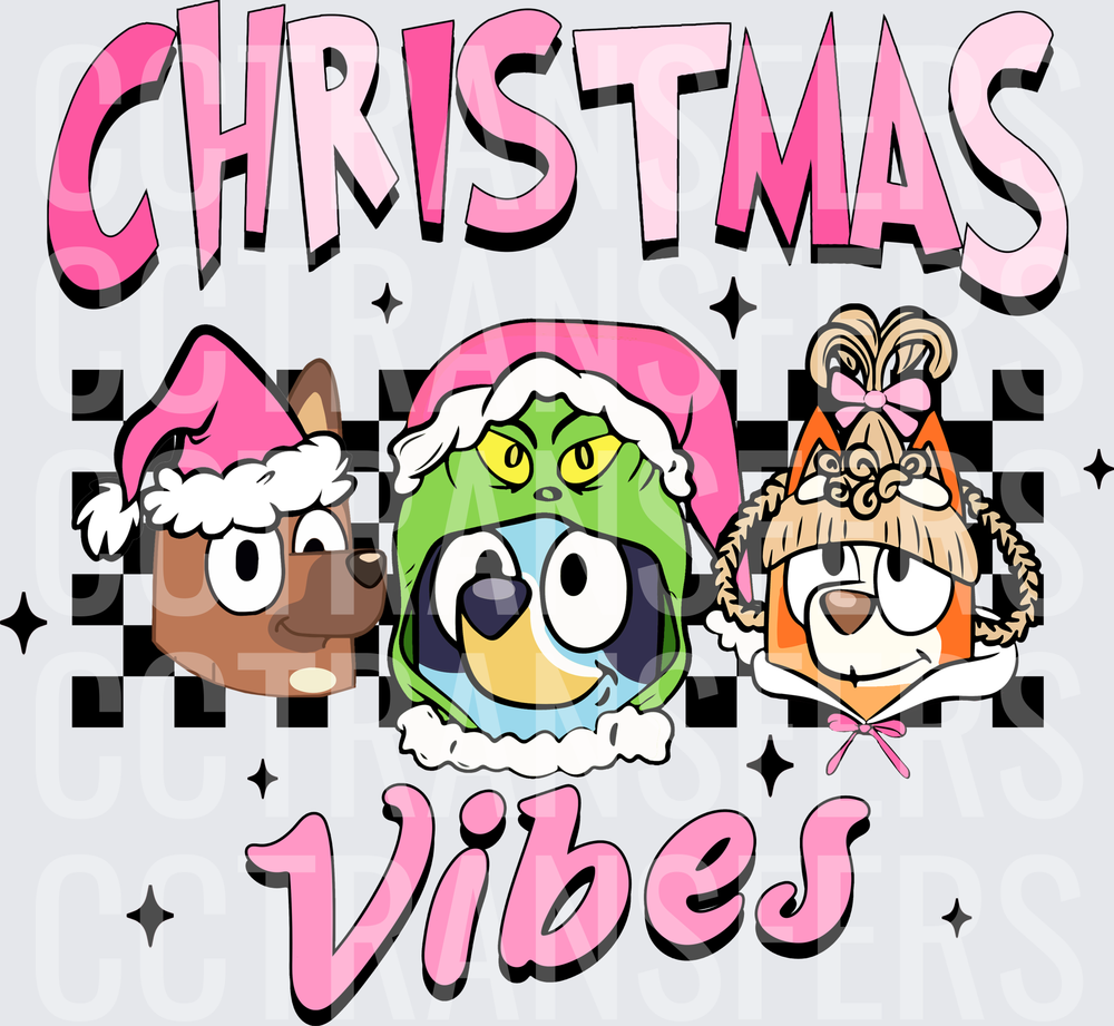 Christmas Vibes Cartoon Dogs G-Man Hat Pink Checkered (DTF)