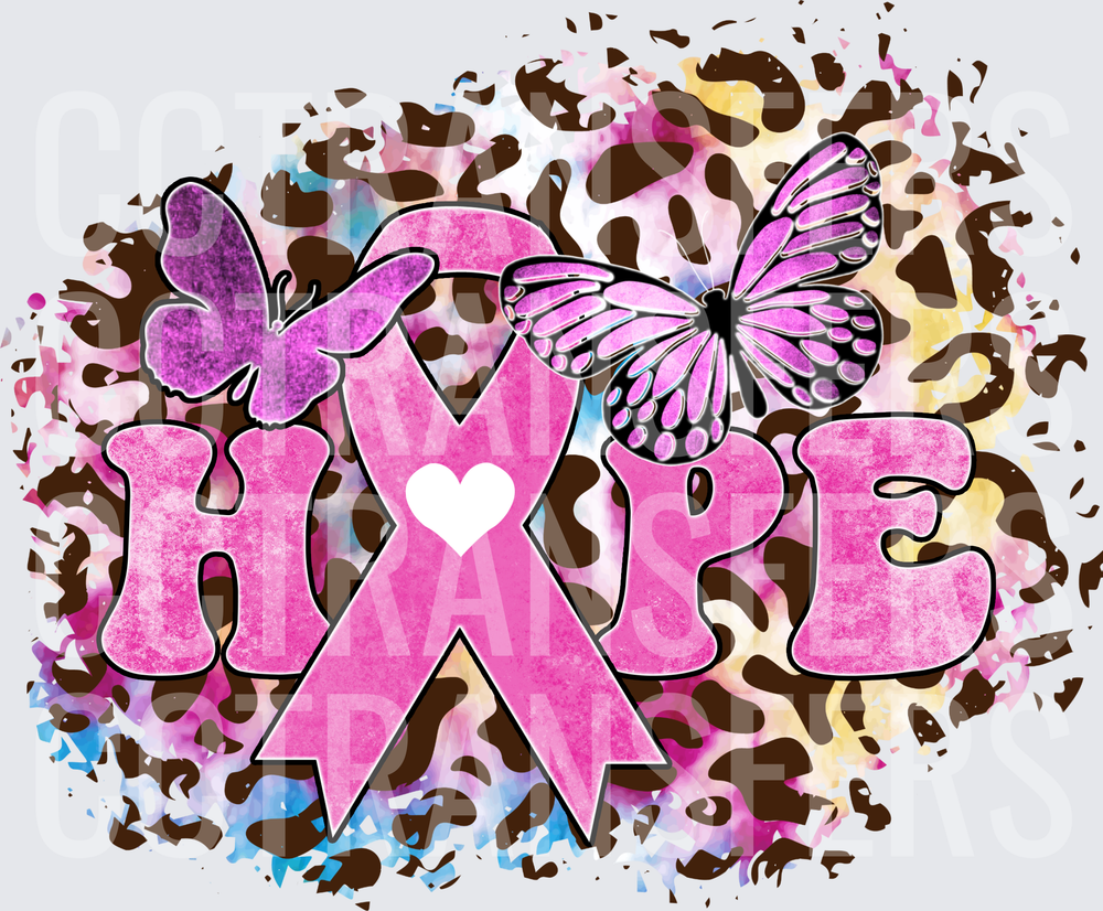 Hope Breast Cancer Awareness Pink Ribbon Butterflies Leopard (DTF)