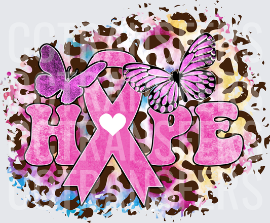 Hope Breast Cancer Awareness Pink Ribbon Butterflies Leopard (DTF)