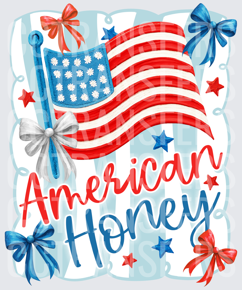 American Honey Patriotic Flag with Bows and Stars (DTF)