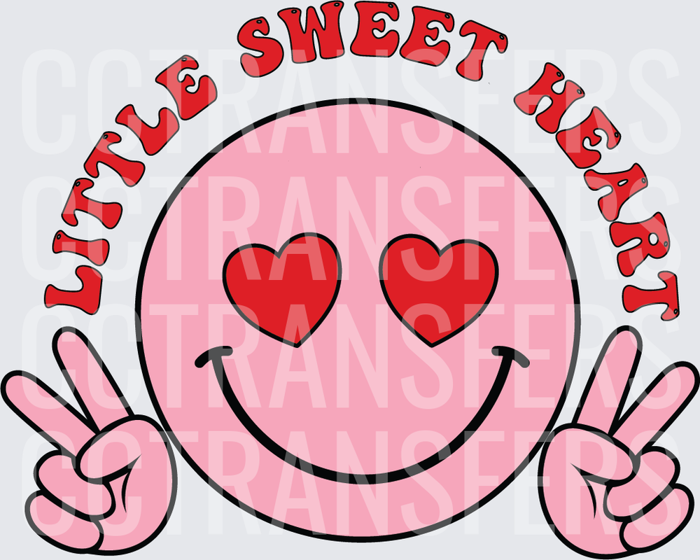 Little Sweet Heart Pink Smiley Face Peace Signs (DTF)