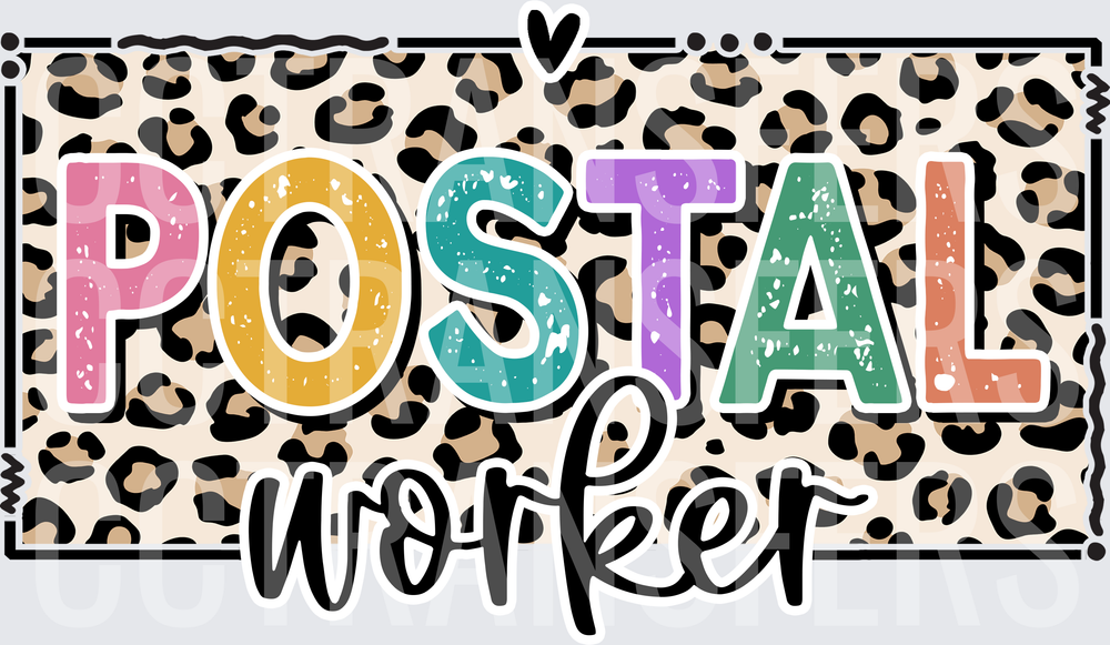 Postal Worker Colorful Leopard Print Bold Letter Design (DTF)