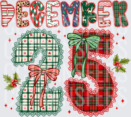 December 25 Patchwork Plaid Bow Lace Christmas (DTF)