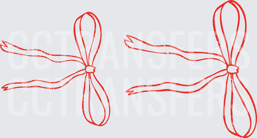 Red Distressed Ribbon Bow Duo Outline Sketch (DTF)