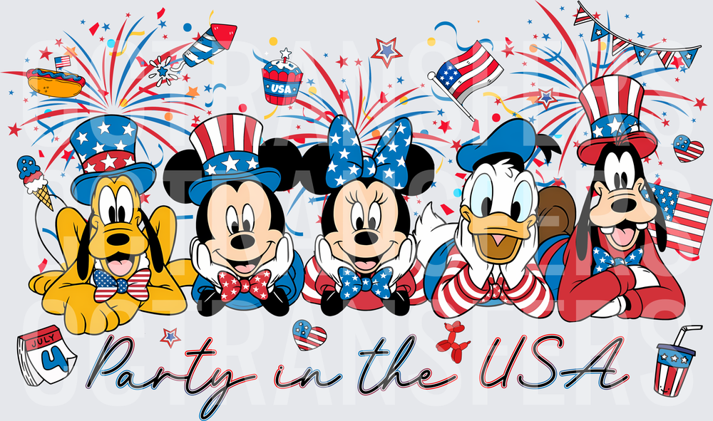 Party in the USA Patriotic Cartoon Characters July 4th (DTF)