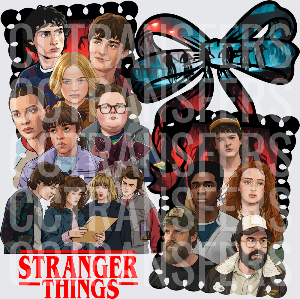 Stranger Things Cast Collage with Bow and Demogorgon (DTF)