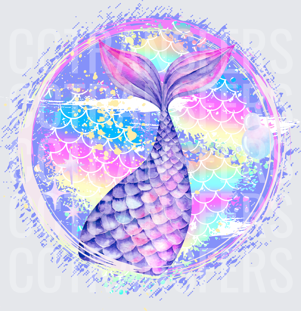 Pastel Rainbow Mermaid Tail Watercolor Circle Splash (DTF)