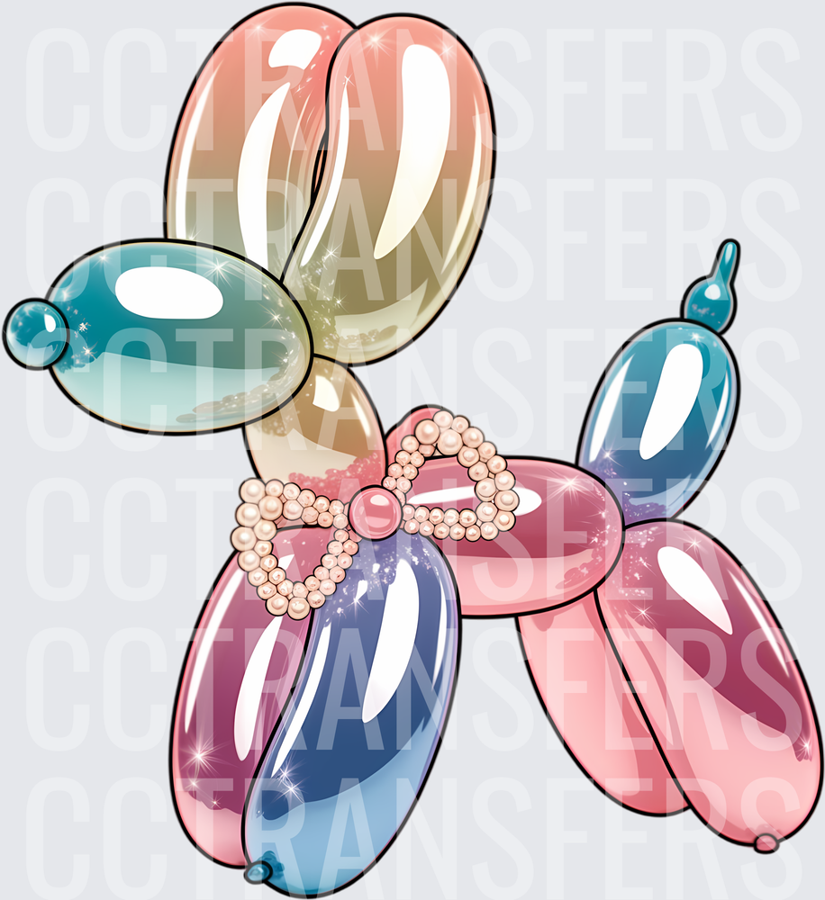 Shiny Balloon Animal Dog with Pearl Bow (DTF)