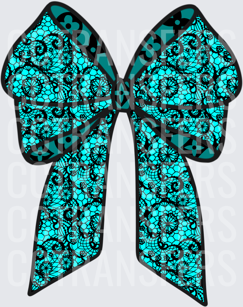 Teal Lace Floral Pattern Cheer Bow (DTF)