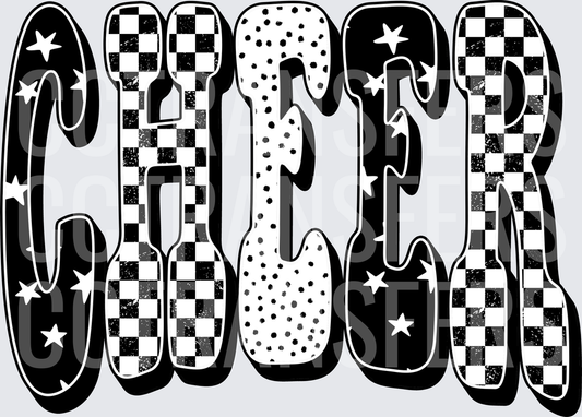 Bold CHEER Retro Checkered Stars Polka Dot Mixed Pattern (DTF)