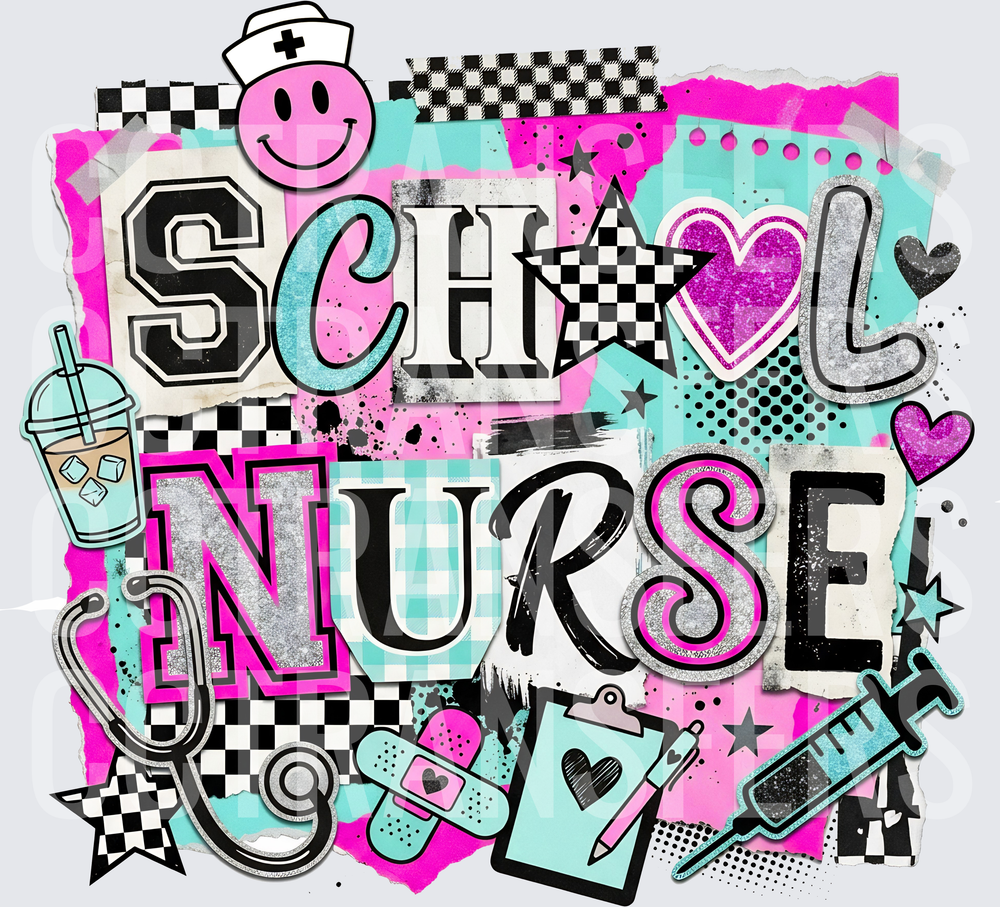 School Nurse Retro Collage Mixed Typography (DTF)