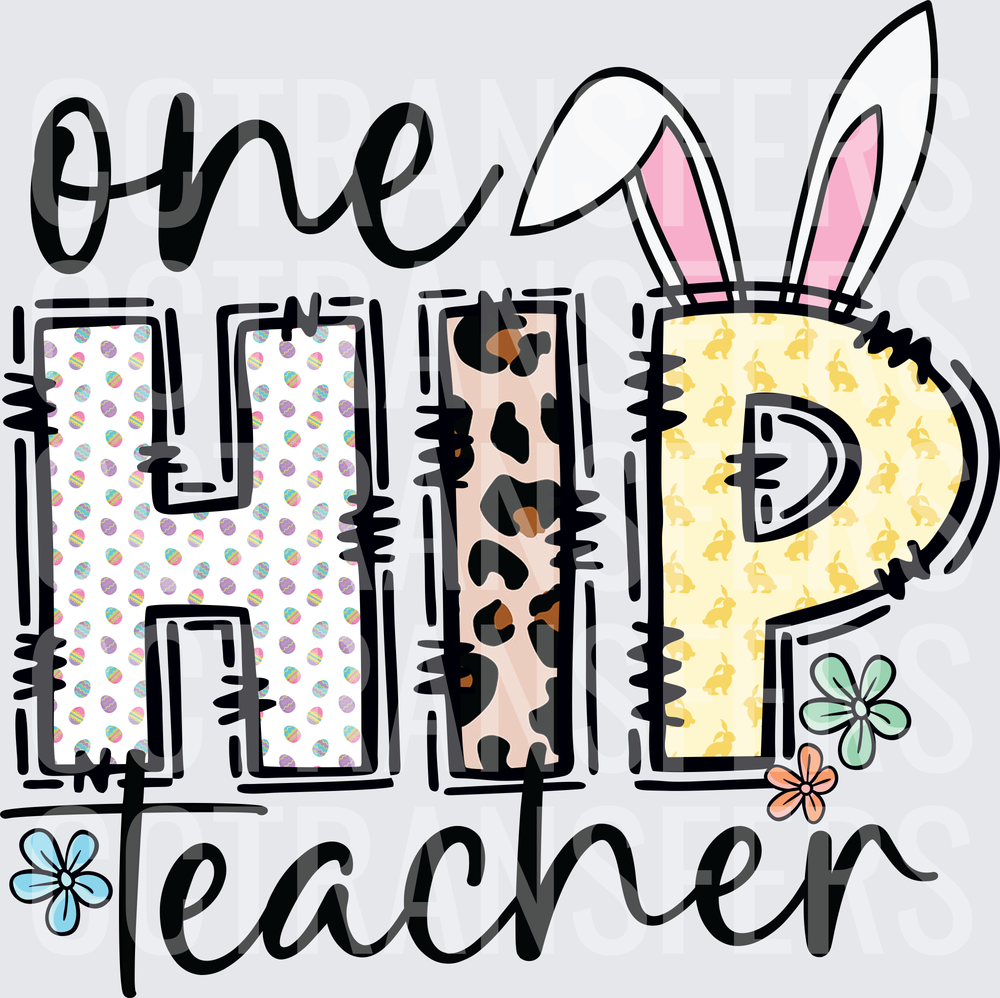 One Hip Teacher Easter Bunny Ears Leopard Print (DTF)