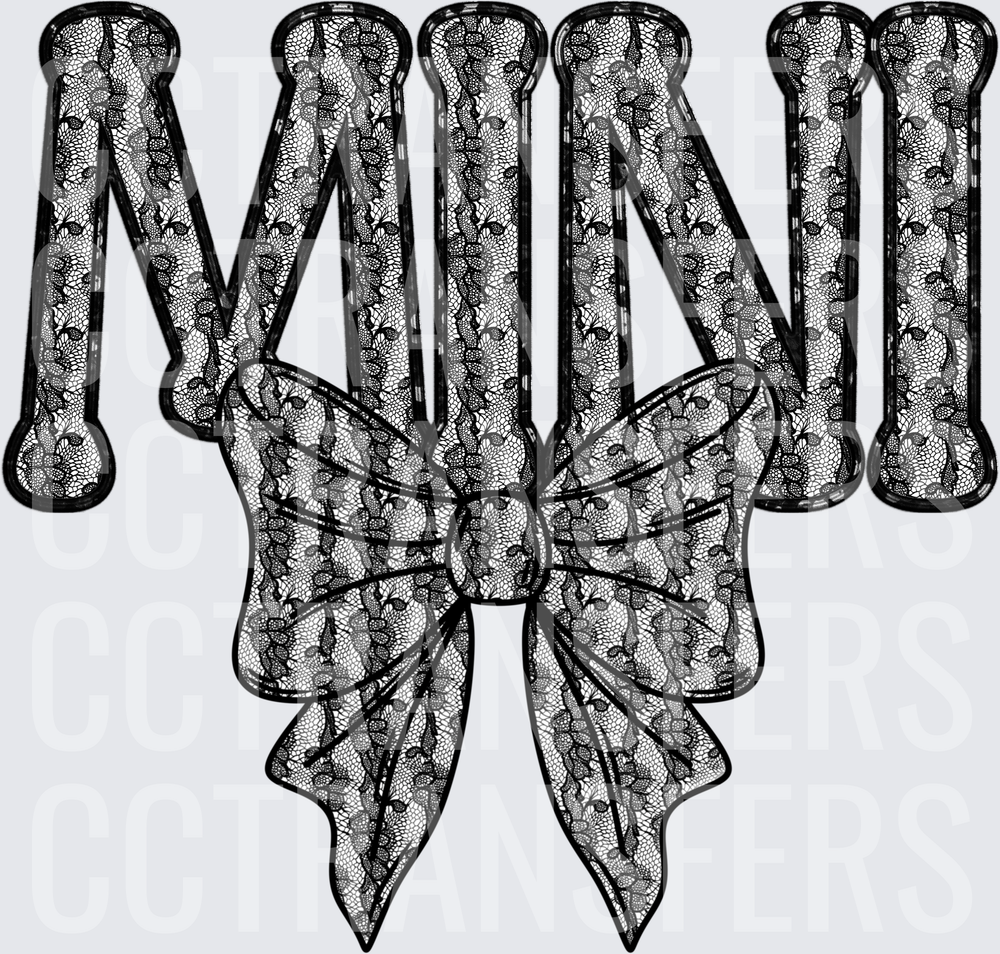 Black Lace Mini Bold Letters with Bow (DTF)