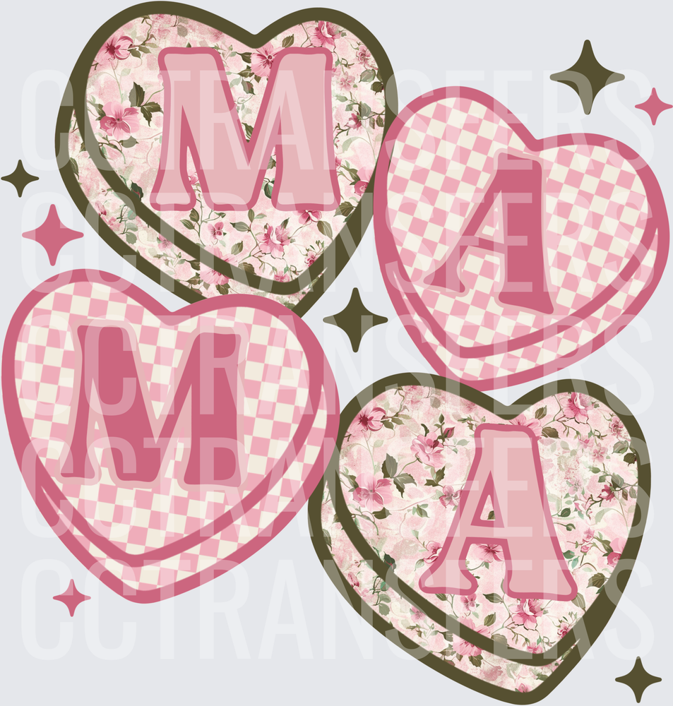 Mama Heart Floral Checkered Sparkle Pink (DTF)