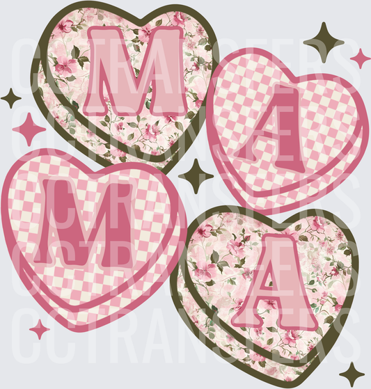 Mama Heart Floral Checkered Sparkle Pink (DTF)