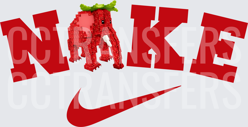 Red Pixel Elephant Strawberry Themed Sporty Logo (DTF)