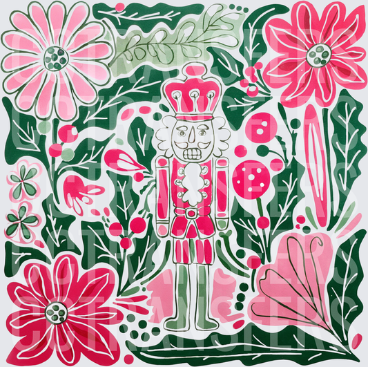 Pink and Green Holiday Soldier Floral Folk Art (DTF)