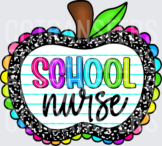 School Nurse Colorful Apple Composition Notebook (DTF)