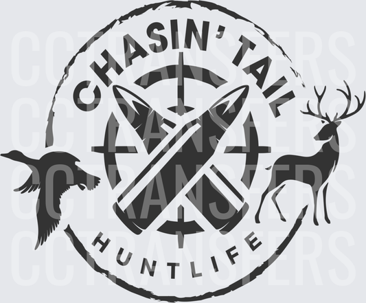 Chasin' Tail Hunt Life Crossed Bullets Deer Duck Badge (DTF)