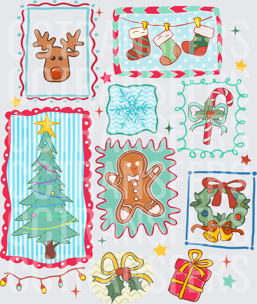 Cute Christmas Holiday Icons Collage Panel (DTF)