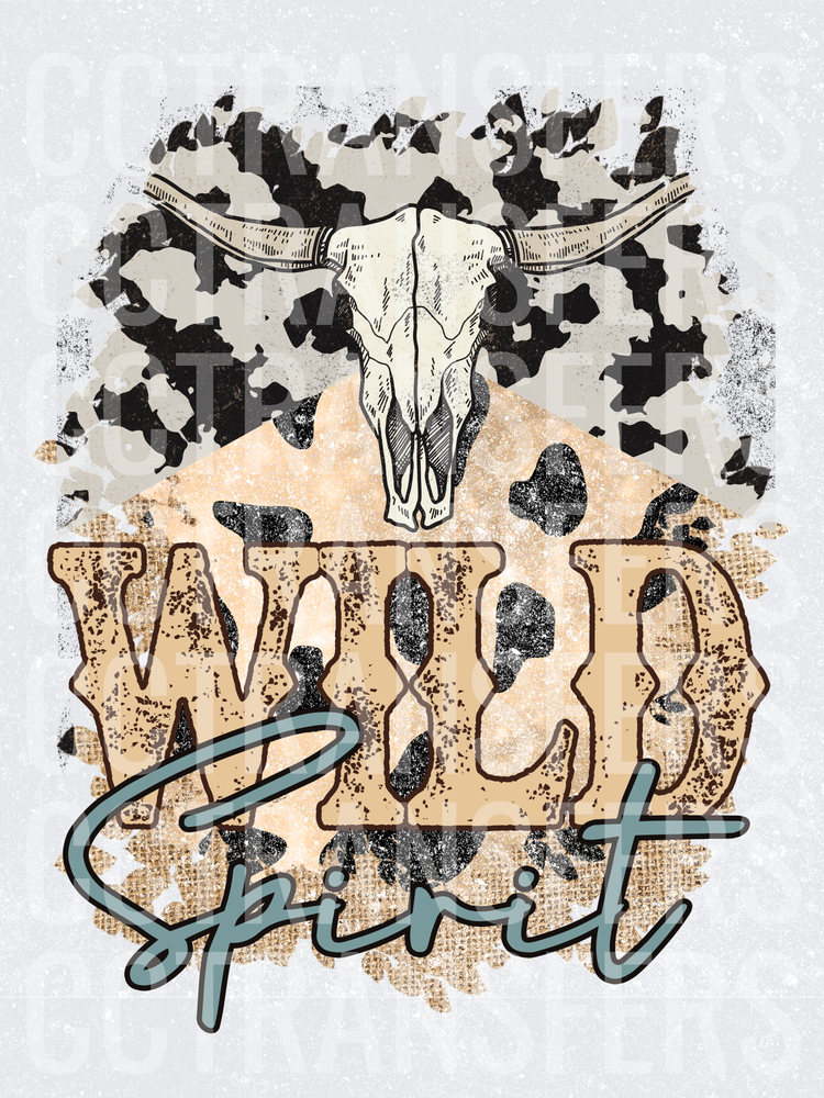 Wild Spirit Longhorn Skull Cow Print Western Design (DTF)