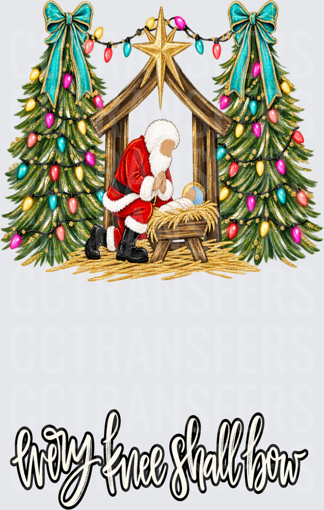 Every Knee Shall Bow Santa Kneeling Nativity Scene (DTF)