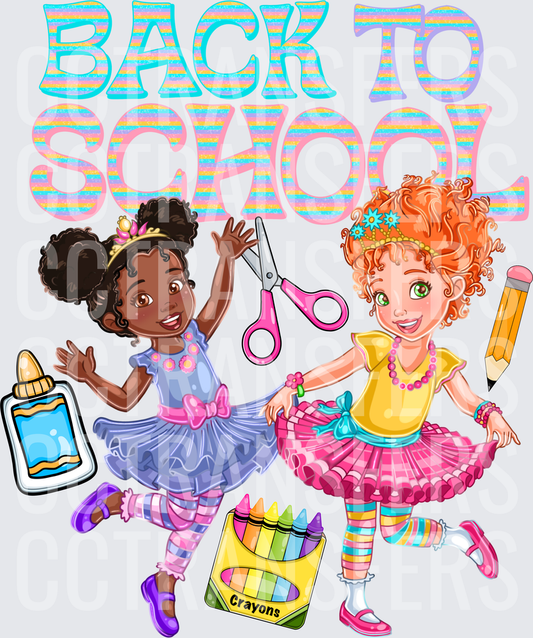 Back To School Fancy Girls With School Supplies (DTF)