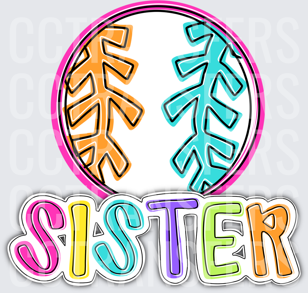 Colorful Baseball Sister Multicolor Bold Text (DTF)