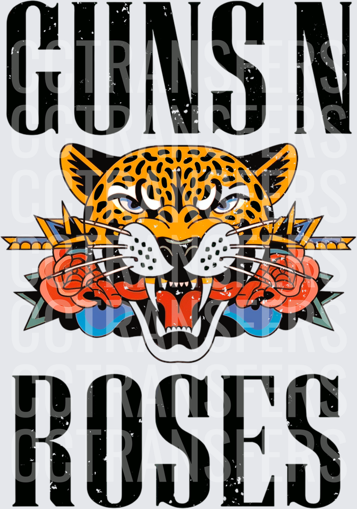 Guns N Roses Roaring Leopard With Roses Tattoo Style (DTF)