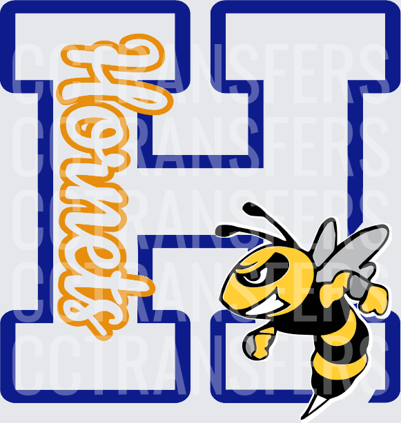 Hornets Letter H Angry Bee Mascot Script Logo (DTF)