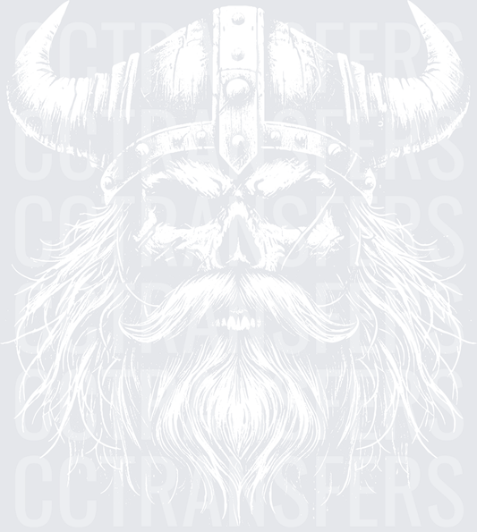 Skull Viking Horned Helmet Long Beard white Ink (DTF)