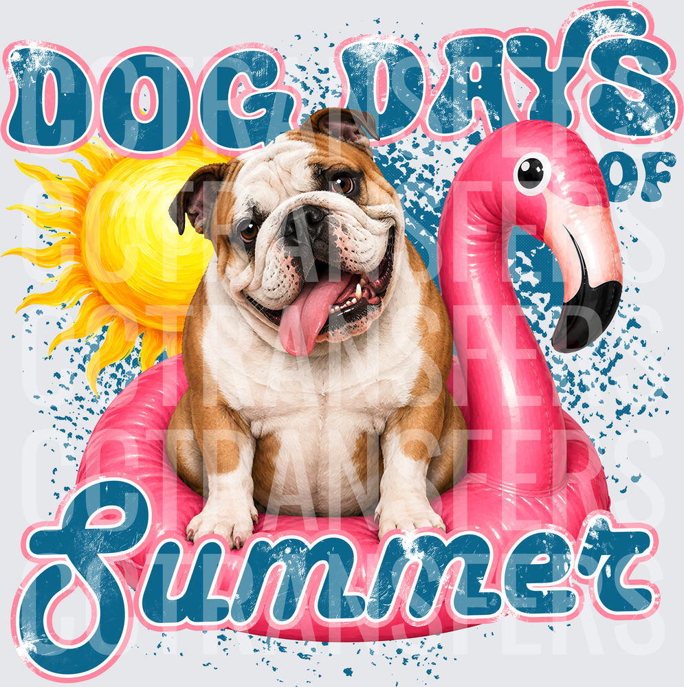 Dog Days of Summer Bulldog on Pink Flamingo Float (DTF)
