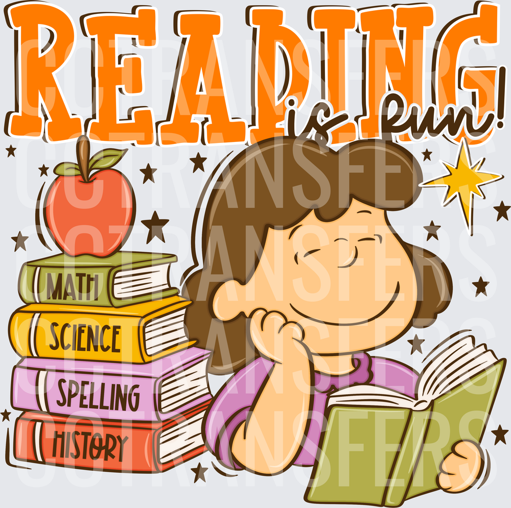 Reading Is Fun Cartoon Girl With School Books (DTF)
