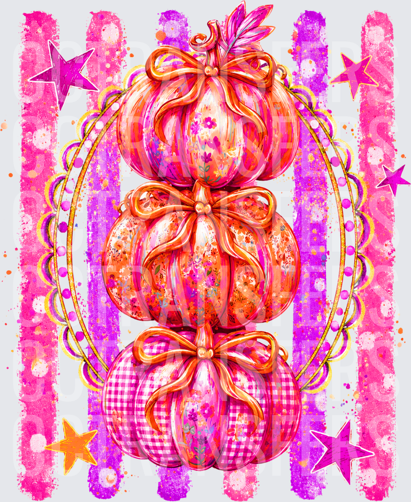 Stacked Floral Pumpkins with Bows Pink Purple Stars (DTF)