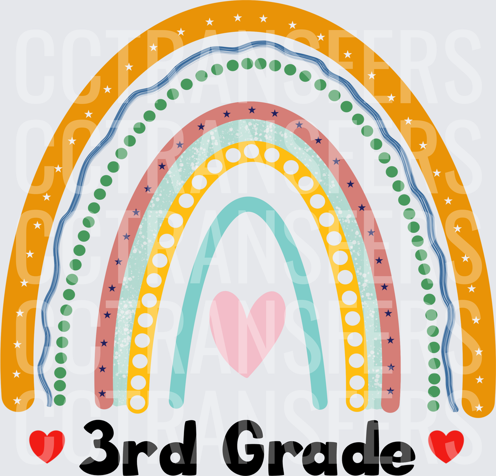 Boho Rainbow 3rd Grade with Hearts (DTF)