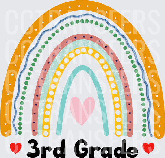 Boho Rainbow 3rd Grade with Hearts (DTF)