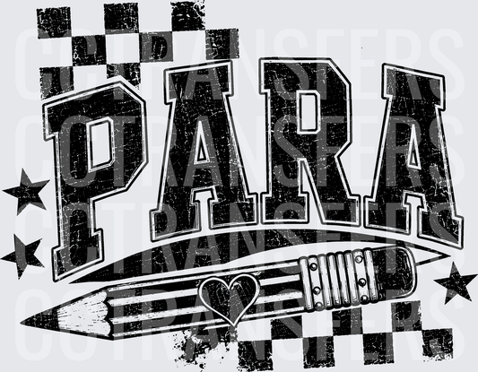 Distressed PARA Varsity Letters Pencil Heart Stars Checker (DTF)