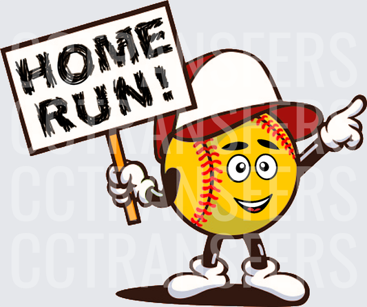 Cartoon Softball Character Holding Home Run Sign (DTF)