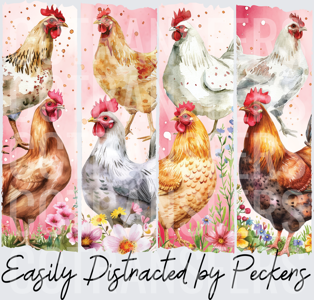 Easily Distracted by Peckers Watercolor Chickens (DTF)