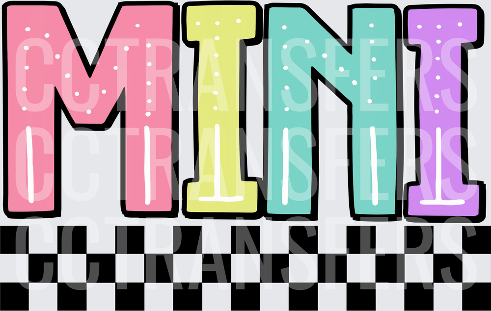 Pastel Polka Dot MINI Letters Black Checkered Border (DTF)