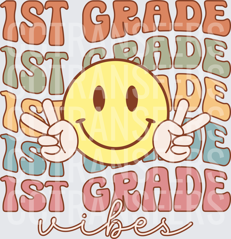1st Grade Vibes Retro Smiley Face Peace Sign (DTF)