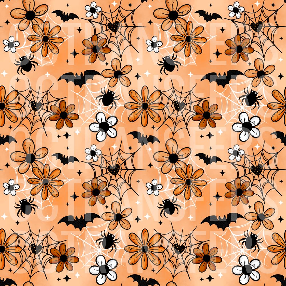 Halloween Floral Bats Spiders Cobweb Pattern (DTF)