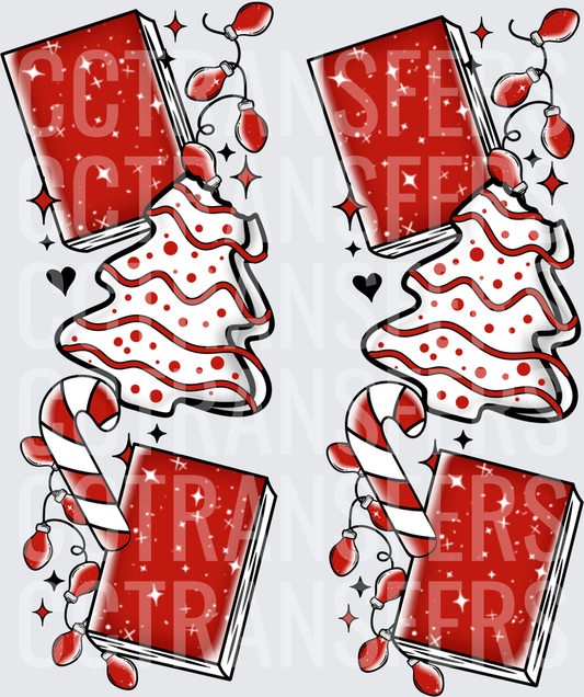 Christmas Books Candy Cane Holiday Lights Tree Cookie (DTF)